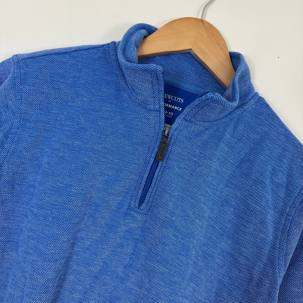Crewcuts Sweater Blue Textured Knit Cotton Quarter Zip Performance Boys XL 12-13